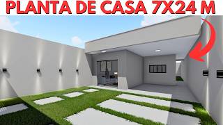 PLANTA DE CASA 7X24 METROS COM 2 QUARTOS!