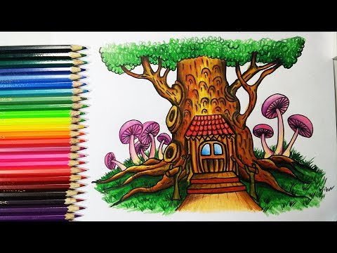 วาดภาพบ้านต้นไม้ How to draw Tree House