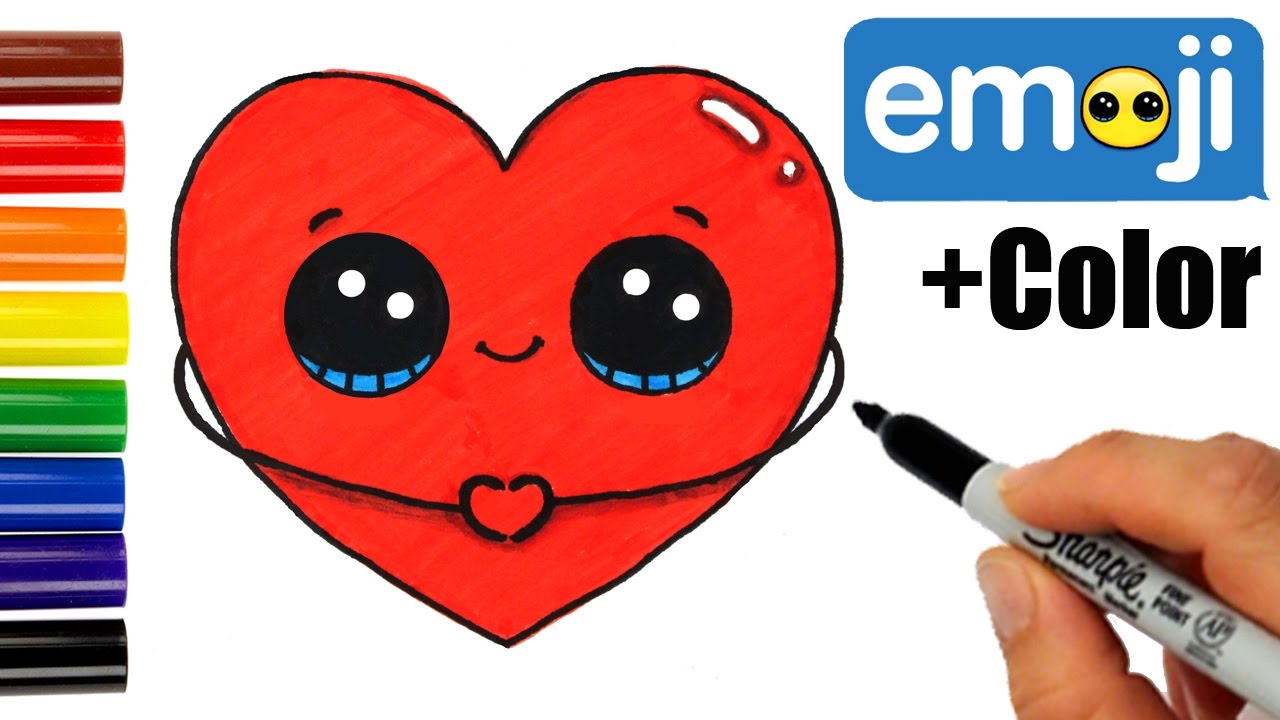 How to Draw + Color a Heart Emoji step by step Easy and Cute - YouTube