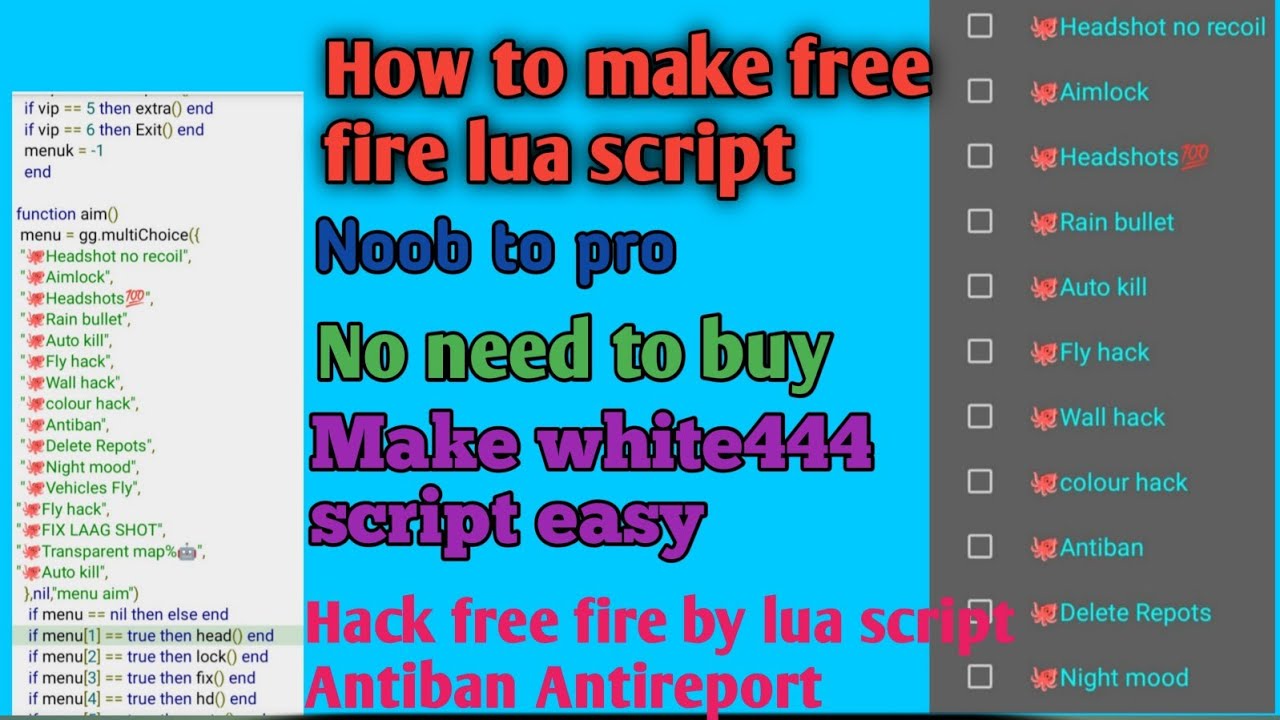 How TO MAKE FREE FIRE VIPSCRIPT😱 | HOW TO MAKE LUA SCRIPT | HOW TO MAKE ANTIBAN💯 |#WHITE444 SCRIPT