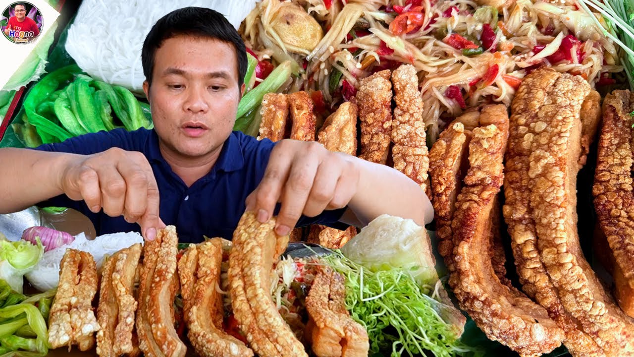 หมูกรอบ แกล้มตำหมากหุ่งลวกผักก้านจองแซ่บๆ จ้วดๆ กรอบลั่นทุ่ง