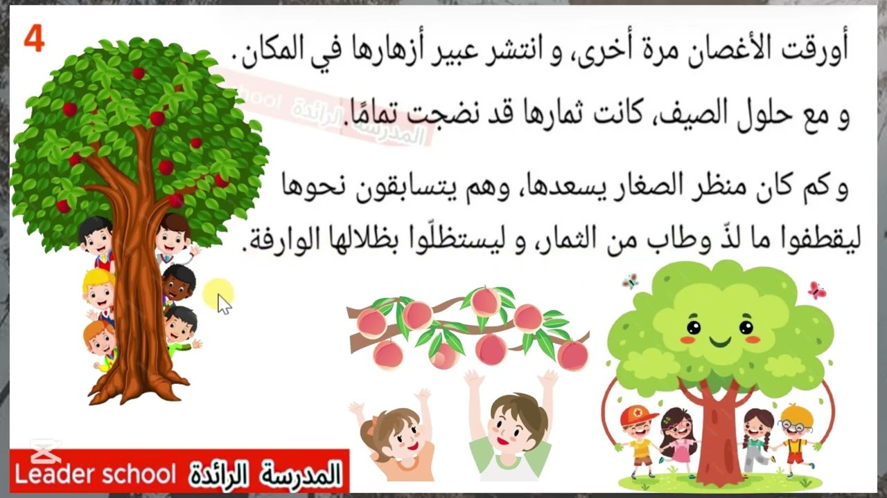 حكاية شجرة الخوخ المستوى الثاني😱 مكتوبة مع الصور😱 المدرسة الرائدة عناصر الحكاية الأحداث الملخص العبر