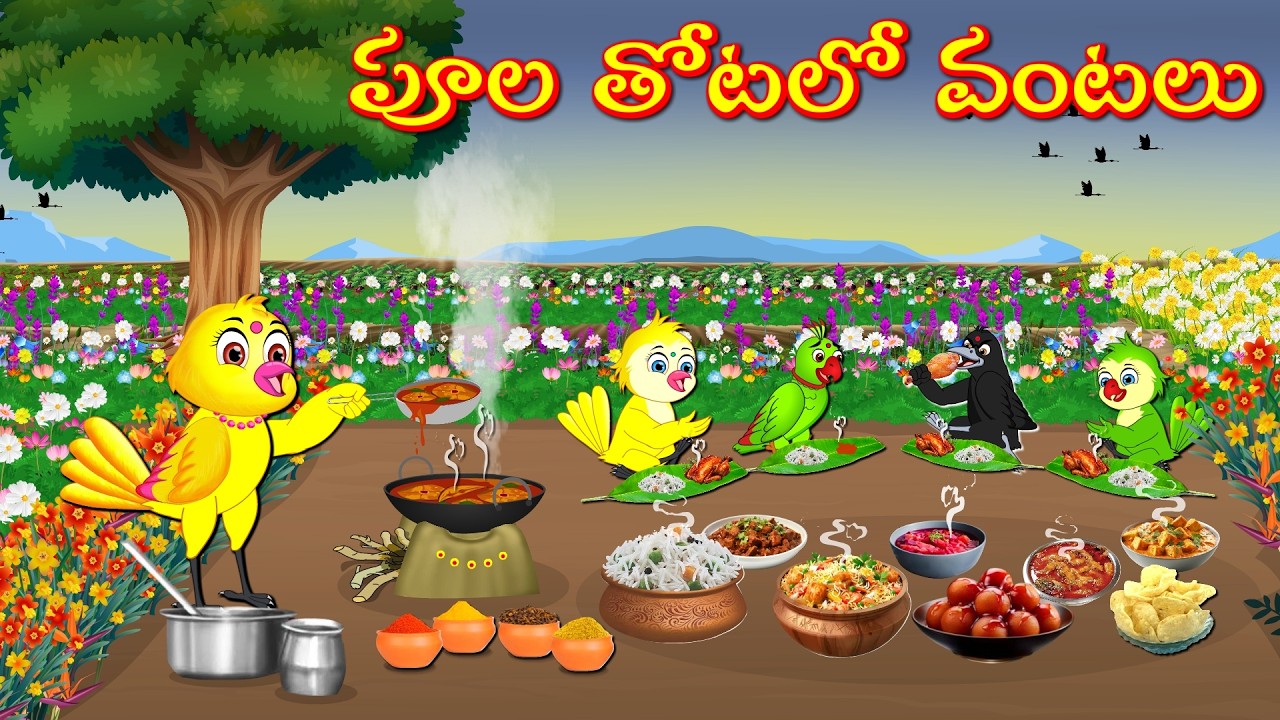 TELUGU STORIES పూల తోటలో వంటలు -Bujji-Chichi-Tuni-Bannu- Birds Prime Stories Telugu