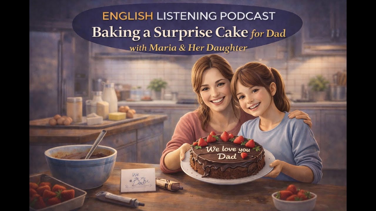 English Daily Dialogue | Mother & Daughter Make a Surprise Cake (A2–B1)