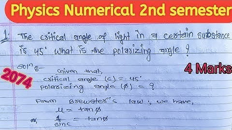 Calculate The Polarization angle|| Brewster`s Law #physics #ctevt #class12 #polarizing angle