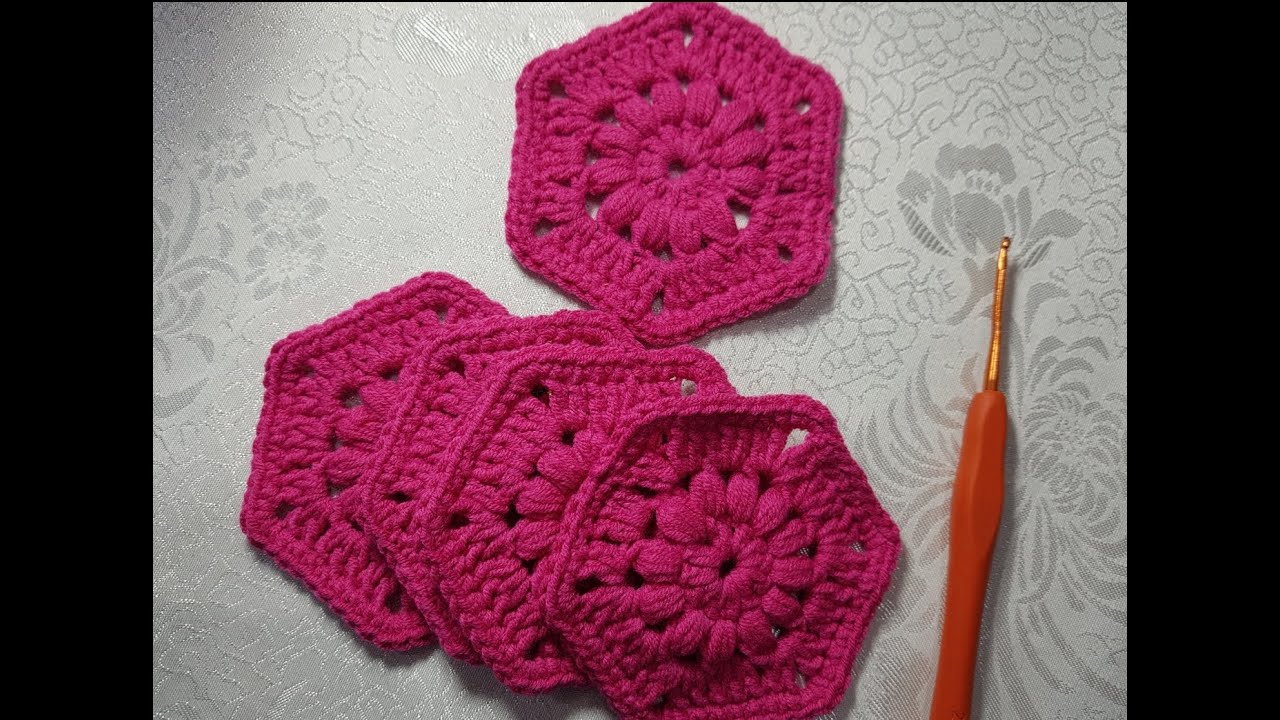 طريقه عمل وحدات بالكروشيه سداسية الشكل للمبتدئيين