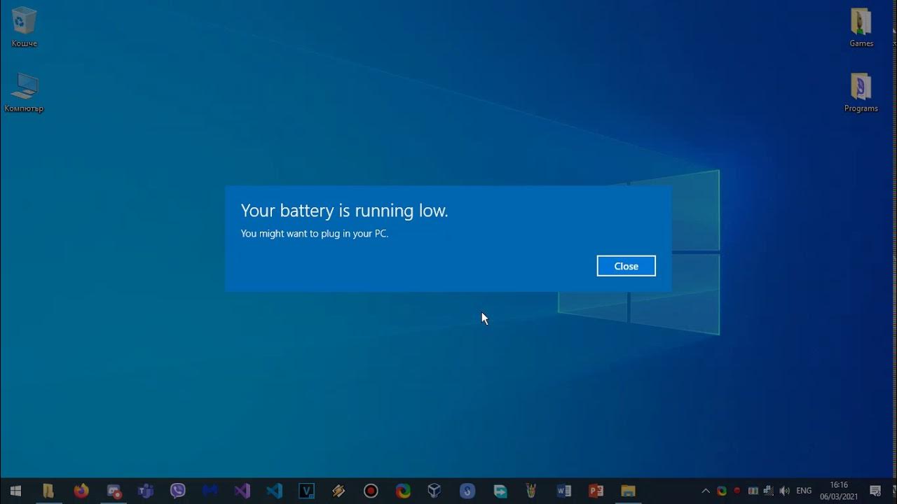 Windows 10 Battery Low - YouTube