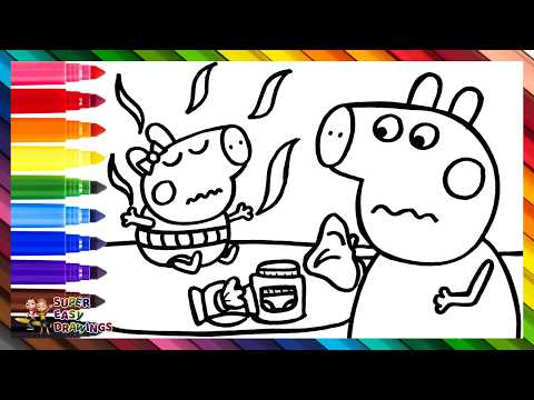 Draw and Color Peppa Pig Changing Baby Evie’s Diaper 🐷🍼💩🤢 Drawings for Kids
