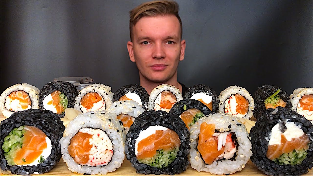 МУКБАНГ ОГРОМНЫЕ РОЛЛЫ | Филадельфия 🍣, Саке Спайси🍱| 👹  