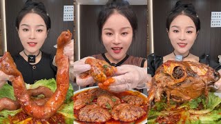 Family Mukbang 먹방 SOSLU ÇİN YEMEKLERİ YEME | Sheep Brain + Pork Gut | SpicyChinese foods