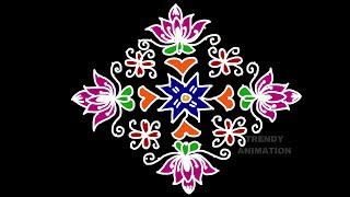 Friday special lotus rangoli design 17*1dots with colors | Chukkala muggulu | kamalam mugulu |