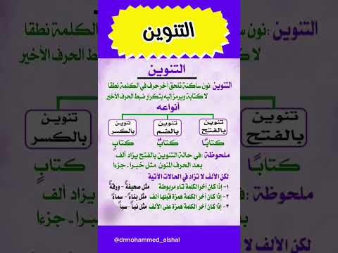 التنوين بطريقة سهلة جدااااا التنوين الفتحة الضمة الكسرة النحو الواضح النحو والصرف لغة عربية