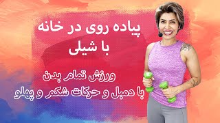 Walk at Home in Farsi 5-4  پیاده روی در خانه با شیلی با وزنه چربی سوزی و حرکات شکم و پهلو