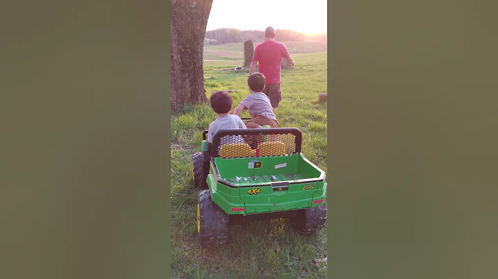 3years old and 2years old driving the john deere g...