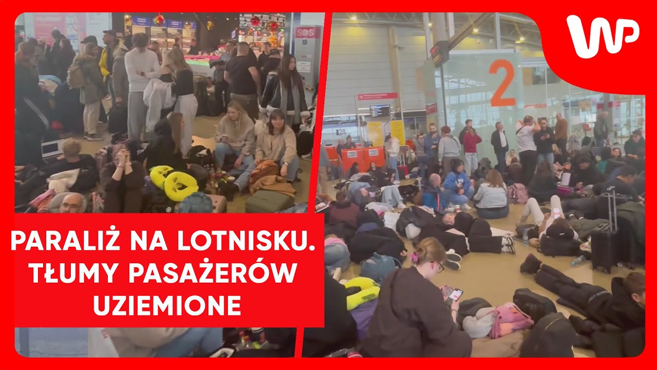 Paraliż na lotnisku. Modlin zaśnieżony. Tłumy pasażerów uziemione