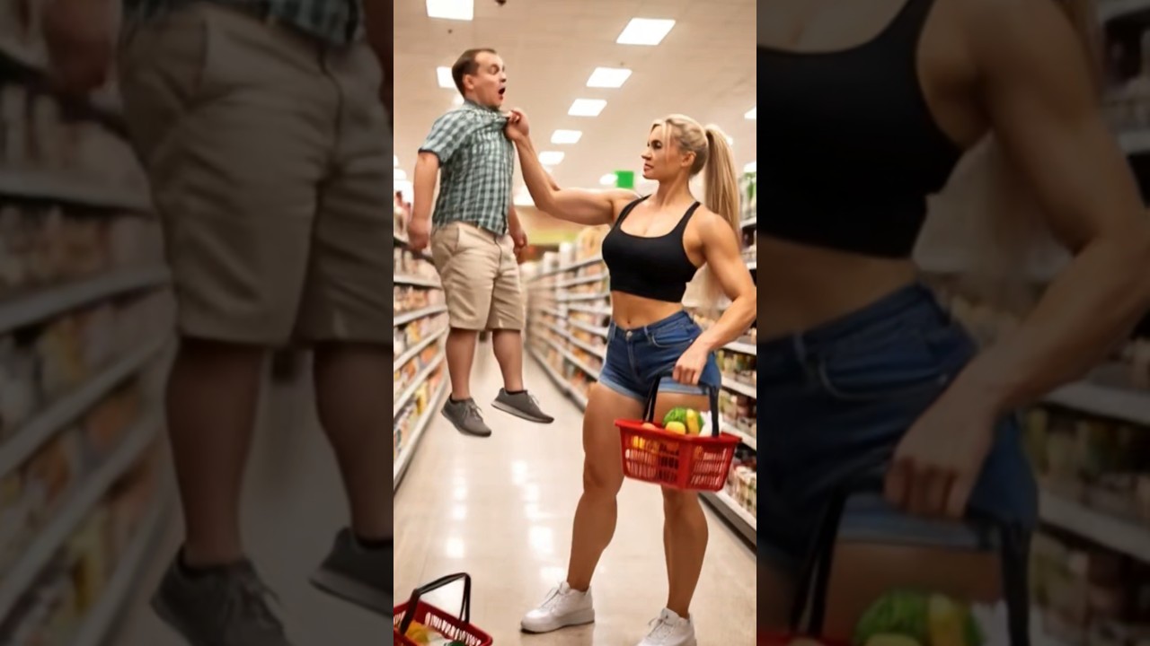 PART 2. A 7-foot muscle woman helps a small guy at the grocery store. 