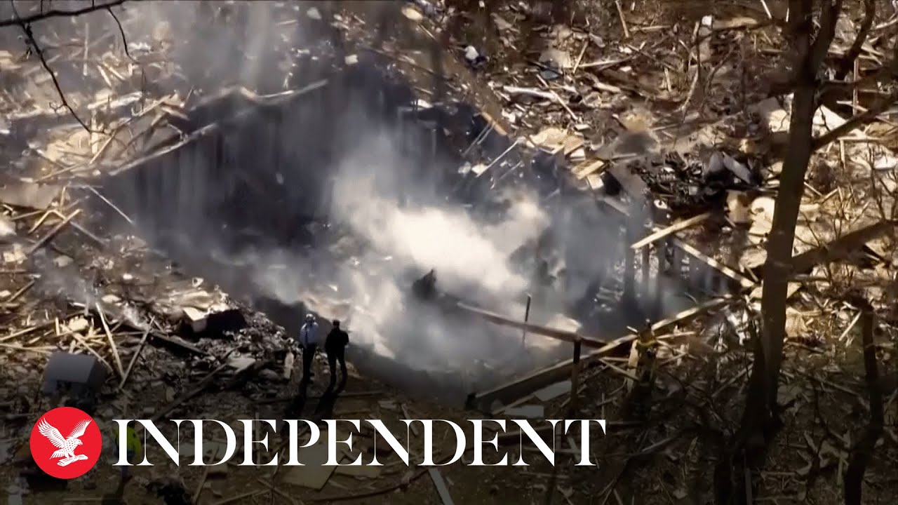 Drone footage shows aftermath of explosion in Pittsburgh which left two dead