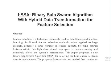 bSSA Binary Salp Swarm Algorithm With Hybrid Data Transformation for Feature Selection