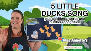 5 Little Ducks Song PLUS Learn Positional Words, Counting, and Recognizing Numbers | Kids Songs