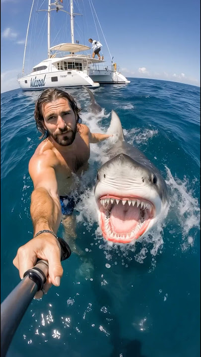 POV: You´re recording a video in the ocean and two sharks attack #shark #ocean #recording #ai #scary