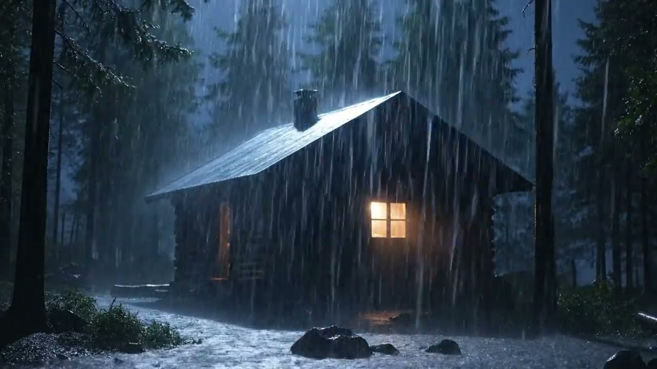 Drift into deep, restful sleep with the sound of heavy rain falling on the roof in a quiet forest 🌧️