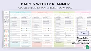 Información Daily & Weekly Plan + Clear Button - That Girl Planner - Google Sheets Template Actualización