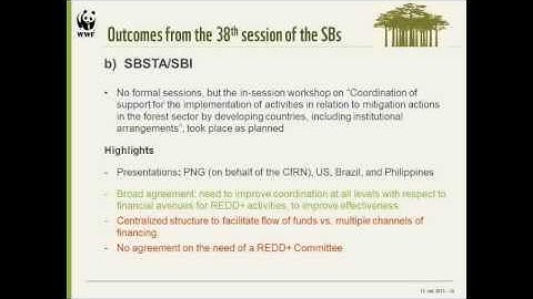 Learning Session 12: REDD+ at Bonn: Outcomes and Expectations for UNFCCC COP 19