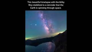 A stabilized sky timelapse featuring the Milky Way over Crater Lake.