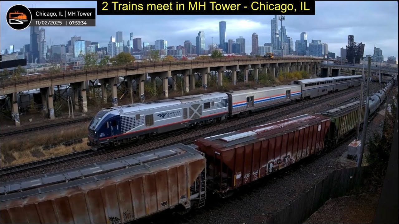 2 Trains meet in MH Tower - Chicago, IL 