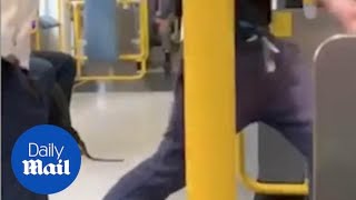 Man in Manchester rages in front of shocked Metrolink commuters