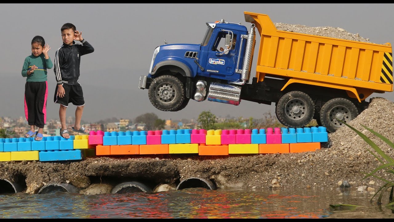 Bridge Blocks Toys Construction Vehicles Dump Truck, JCB, Excavator