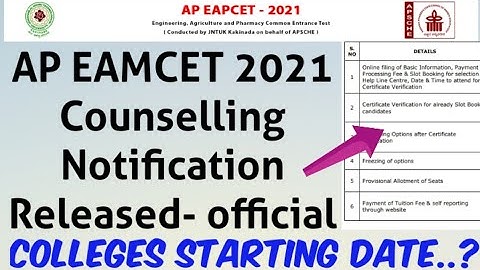 AP EAMCET 2021 Official Counselling Notification Released//AP EAMCET 2021 Counselling Dates Released