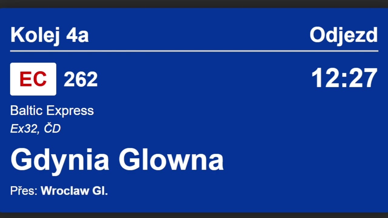 Hlášení Vlaku EC 262 Baltic Express | STANICE ÚSTÍ NAD ORLICÍ
