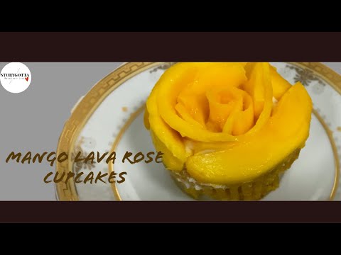 Mango Rose Cupcakes | मैंगो रोज कपकेक | Eggless Mango Lava Cupcakes