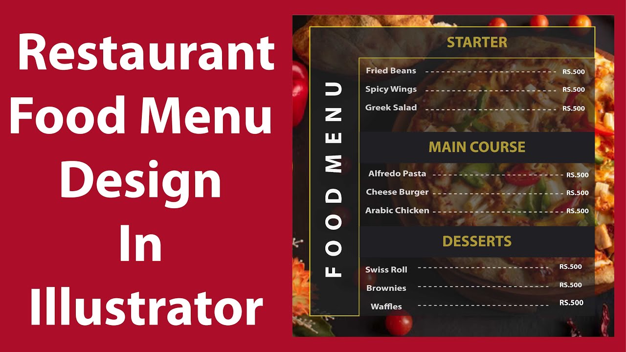 Restaurant Food Menu Design In Illustrator | Make Food Menu Card design | Illustrator Tutorial | HS