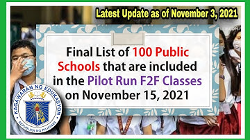 FINAL LIST of 100 PUBLIC SCHOOLS for the PILOT RUN F2F CLASSES on NOVEMBER 15 | Latest News