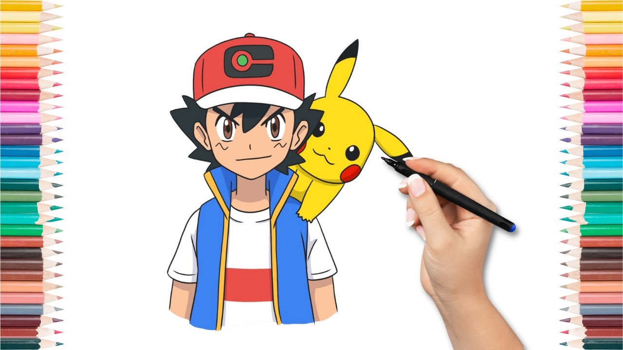 Como desenhar e pintar Ash e Pikachu de Pokemon #foryou #howtodraw