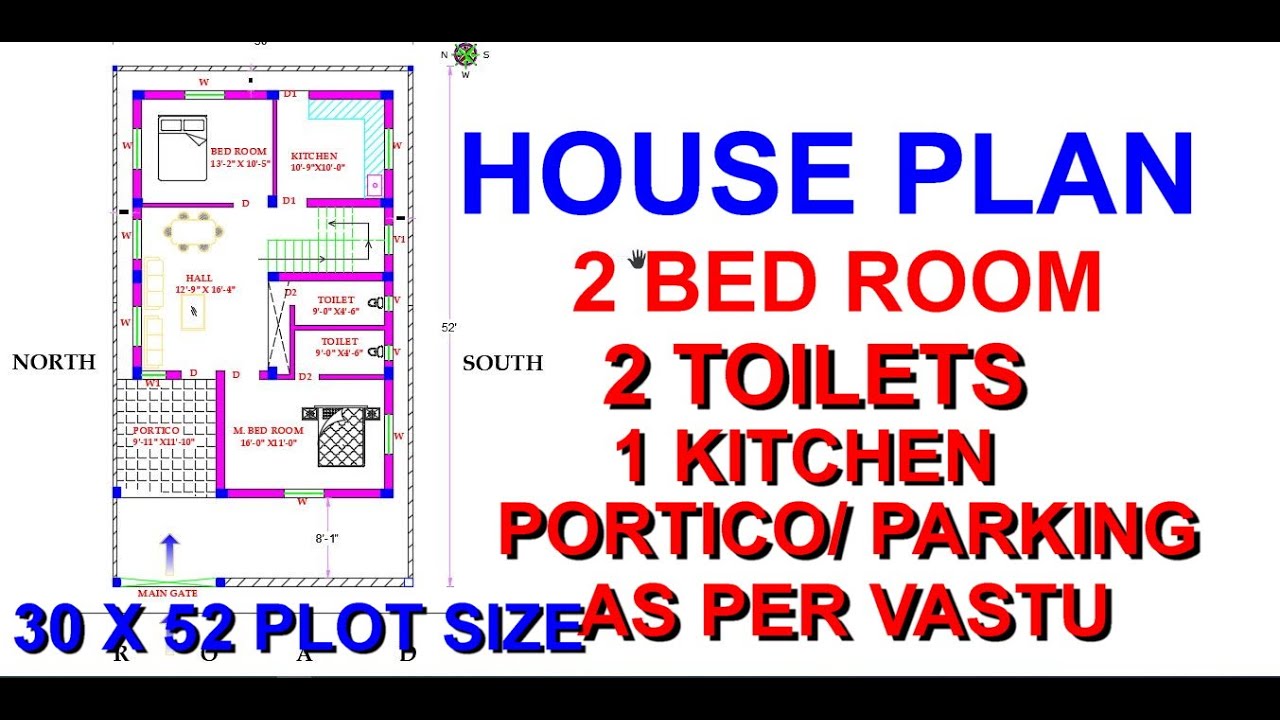 2 Bhk House Plan In A 30 X 52 Plot Size Youtube