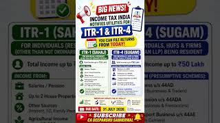 Income Tax enabled ITR-1 &amp; ITR-4 filings #finance #incometax #itr #money #ytshorts #viral #itr