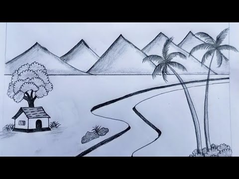 House and nature drawing | Landscape drawing | Easy landscape drawing for  kids and beginners - YouTube