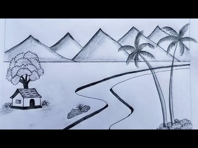 How to draw village scenery with pencil step by step, Pencil drawing for...  | Easy drawings, Simple nature drawing, Nature art drawings