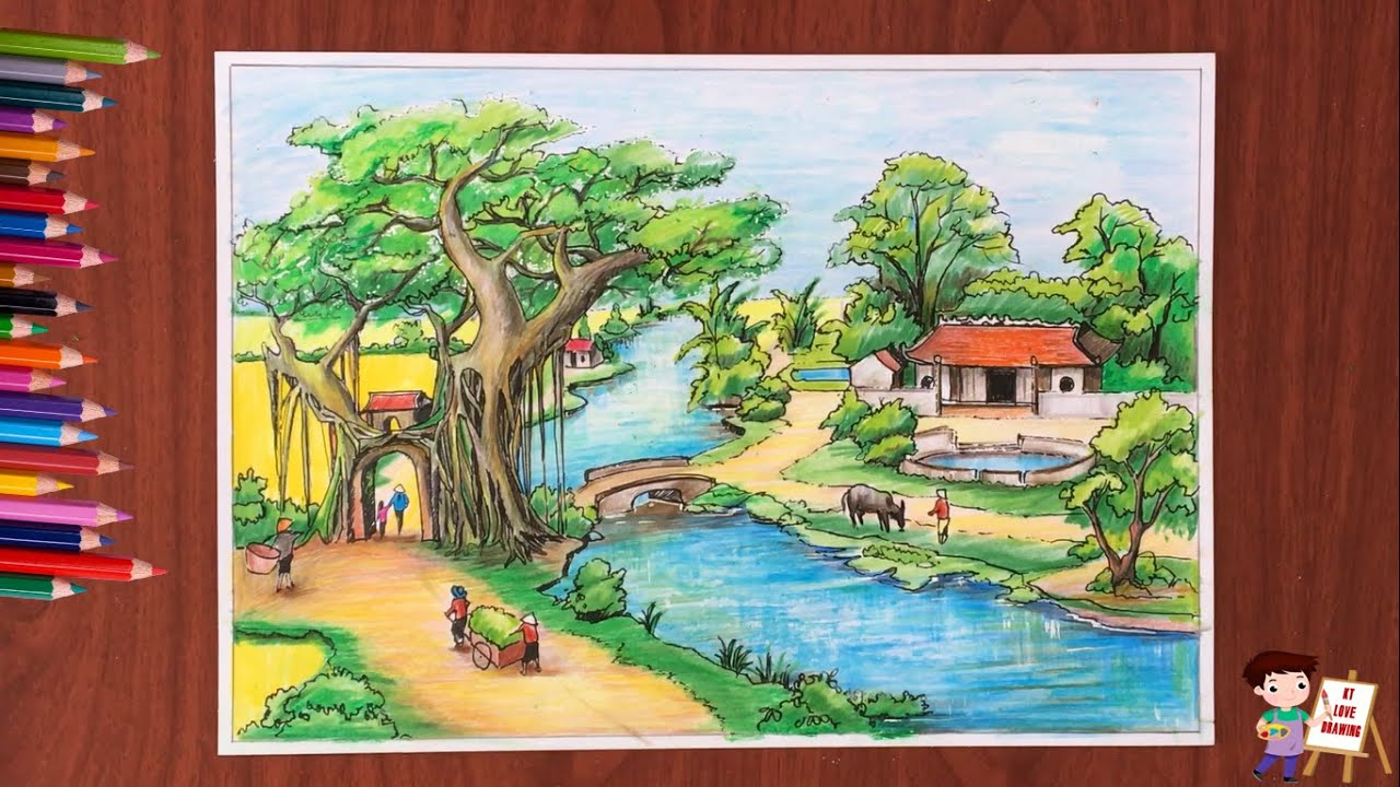 Cách vẽ tranh phong cảnh bằng bút chì màu / How to draw landscapes with  colored pencils - YouTube