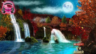 Relaxing Autumn Waterfall Lakeside Under the Moon & Stars Binaural ASMR Tingles for Sleep