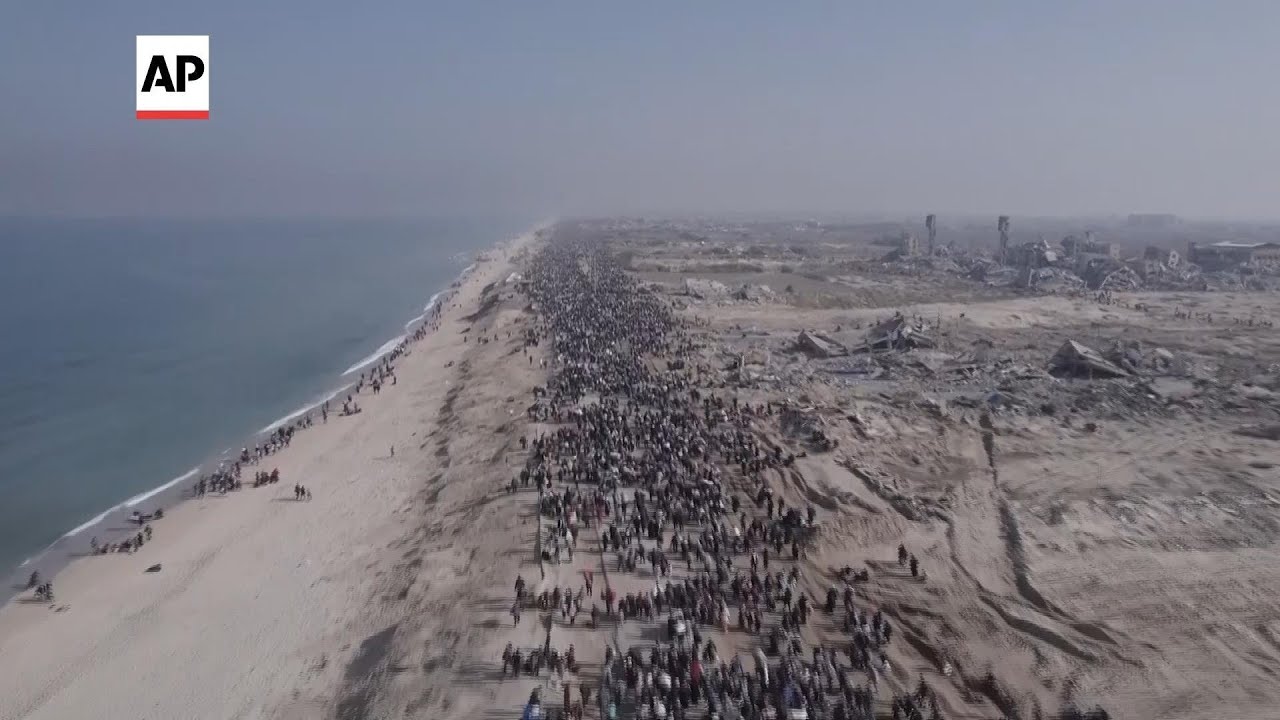 Drone footage shows thousands of Palestinians returning to the ruins ...