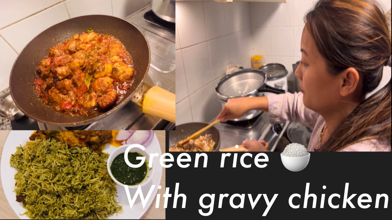 how to cook green rice | how to cook chicken gravy at home.