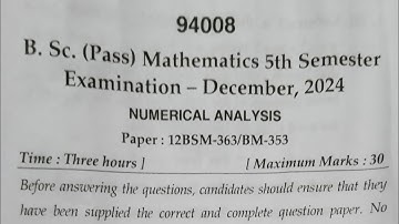 B.Sc Pass Computer science Numerical Analysis | Semester 5 | Maharshi Dayanand University Dec 2024