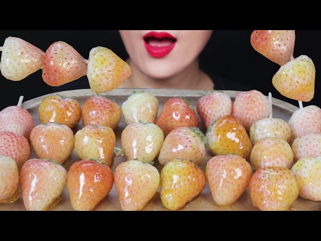 ASMR 🍓 White Strawberry Tanghulu  mukbang  하얀딸기 탕후루 리얼사운드 먹방 eating sound