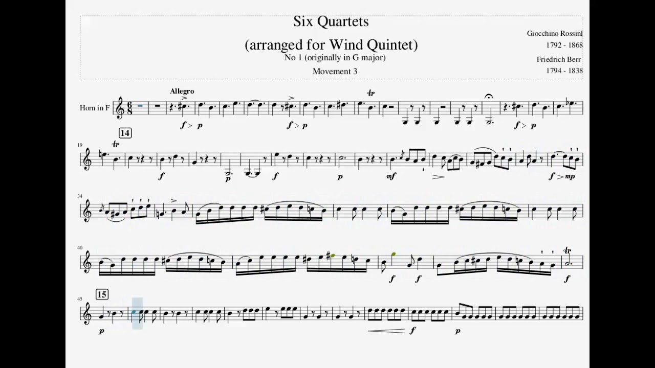 French Horn Karaoke Rossini Wind Quartet No 1 3rd Movement YouTube