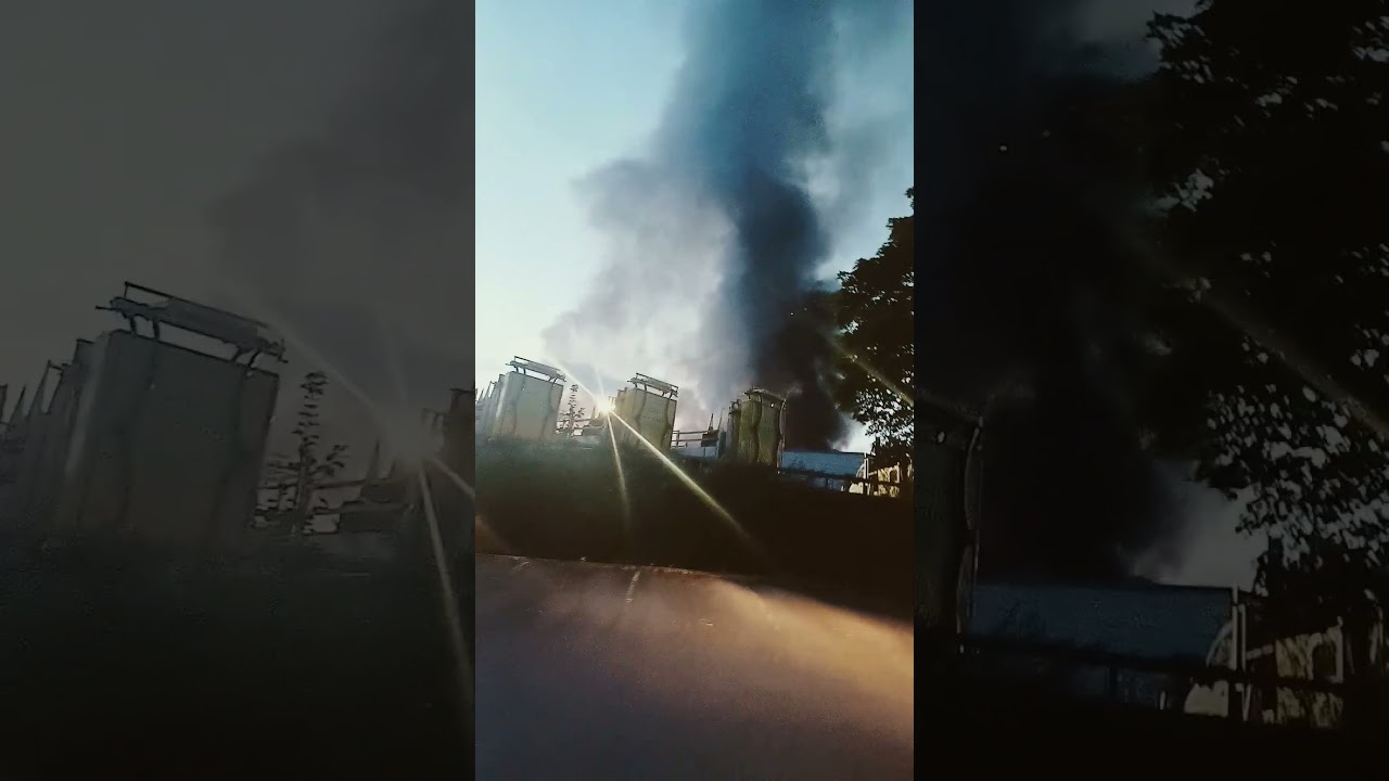 plastic factory on fire because later exploded with 