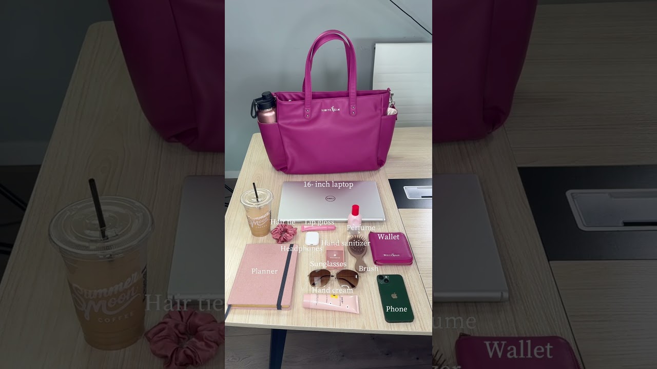 What’s in my bag! 🩷 The Aquila holds a 17in laptop, has 9 pockets, and can be worn 3 deferent ways.